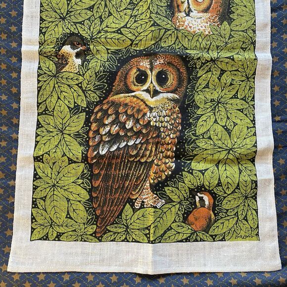 Vintage 1970’s Lois Long Linen Tea Towel. Cottage Core. Owls. Kitchen Decor. USA - Picture 3 of 9